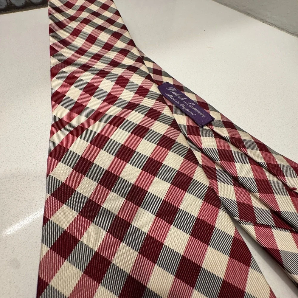 Ralph Lauren Purple Label Tie Plaid Luxury 100% Silk England Necktie Old Money‎